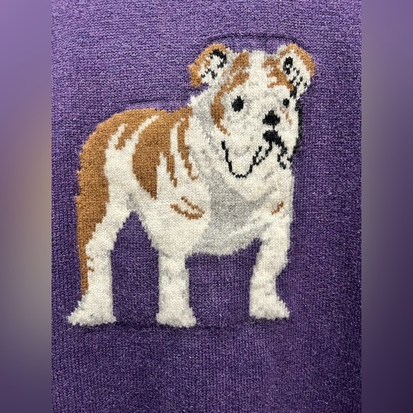 TOMMY HILFIGER Intarsia Bulldog Sweater Purple M Vintage cotton elbow patches - Picture 10 of 11
